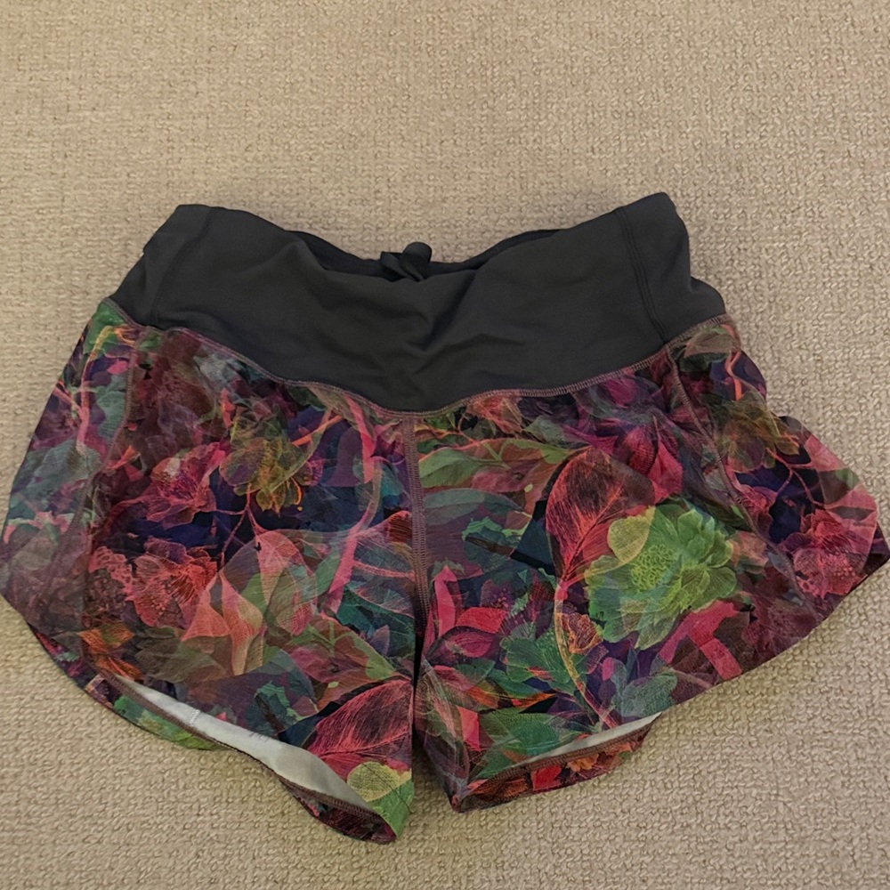 Lululemon, size 0, 4 inch, speed ups, floral print